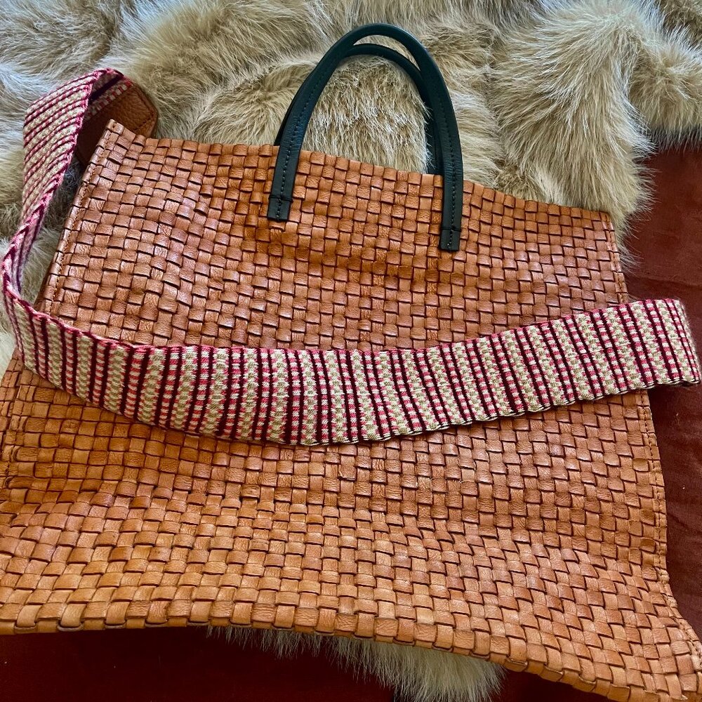 Clare V Brown Woven Leather Simple Tote Like New With Guanabana Handmade Strap